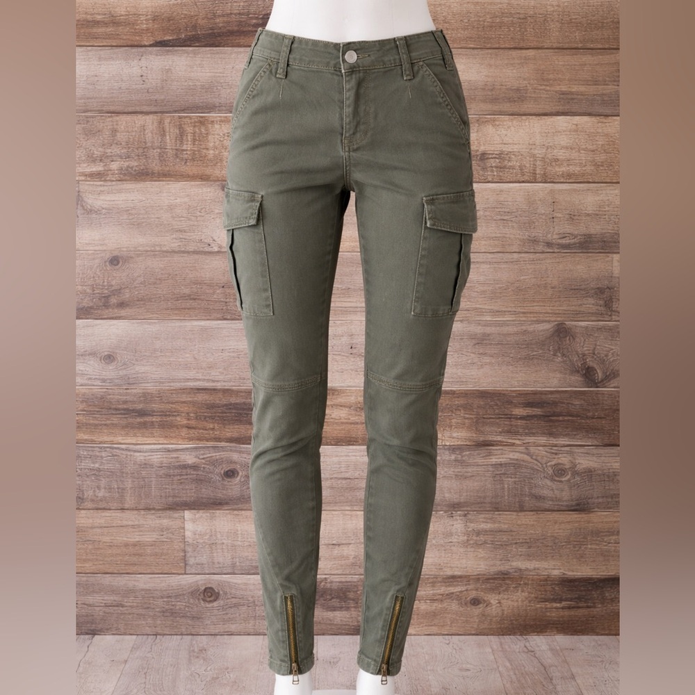 Free People Women Olive Green Skinny Cargo Pants Zipper Ankle Size 27 61855